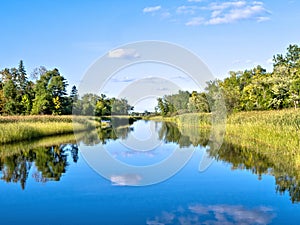 Beautiful Mississippi River flows north toward Bemidji Minnesota