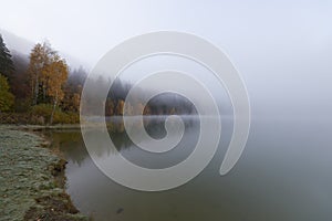 Beautiful misty autumn morning,Saint Ana Lake, Romania