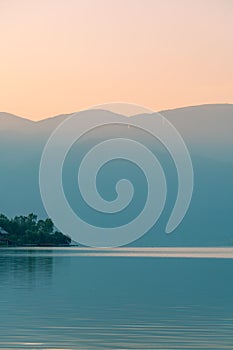 Beautiful misty lakes in the morning