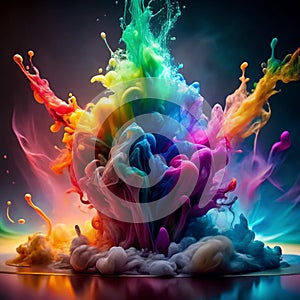 Ink in water. Splash paint mixing. Multicolored liquid dye. Abstract background color photo