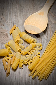 Beautiful Mixed Pastas and Wooden Spoon