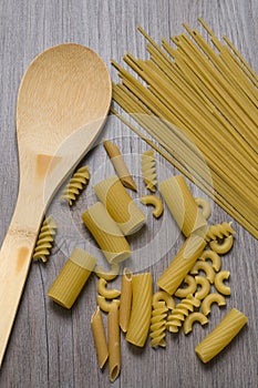 Beautiful Mixed Pastas and Wooden Spoon