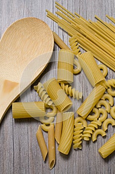 Beautiful Mixed Pastas and Wooden Spoon