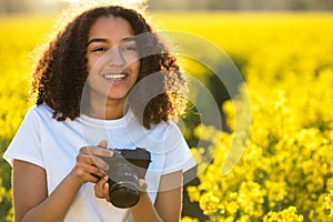 Beautiful Mixed Race African American Girl Teenager Using Camera