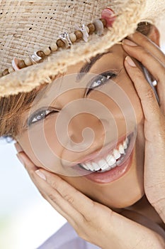 Beautiful Mixed Race Woman Laughing In Cowboy Hat