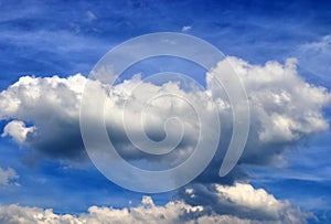 Beautiful mixed white and dark cloud formations on a blue sky