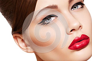 Beautiful model face, glamour make-up & lips