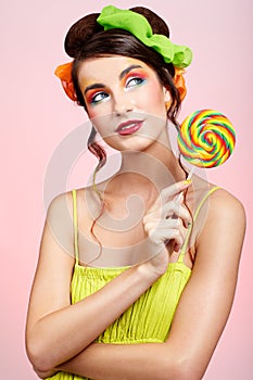 Beautiful model with lollipop