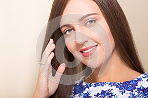 Beautiful model woman with brown hair