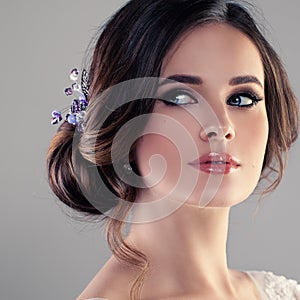 Beautiful Model Woman Fiancee with Bridal Hairstyle