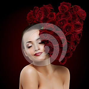Beautiful model woman rose flower in hair heart shape beauty salon