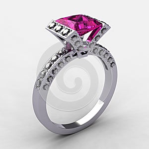 Beautiful modern 18k white gold pink sapphire ring