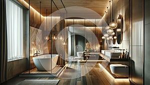 Beautiful and modern bathroom interior design project, showcasing a luxurious and contemporary style. The bathroom