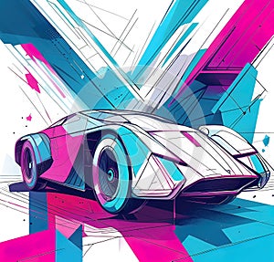 Beautiful modern car design, Vector illustration, sketch art,