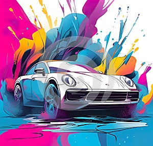 Beautiful modern car design, Vector illustration, sketch art,