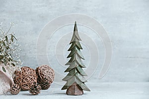 Beautiful and modern christmas composition on wooden background.