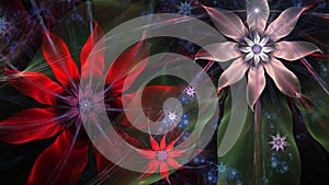 Beautiful modern flower background in shining red,blue,green,pink,silver colors photo