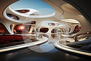 Beautiful modern futuristic building interior architecture.