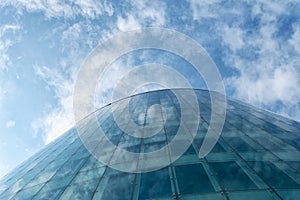 Beautiful Modern Glass Office Building Cloudy Sky Background Bottom View Copenhagen Denmark. European architecture Architecture