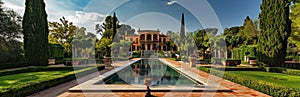 Beautiful modern house in cement, view from the garden