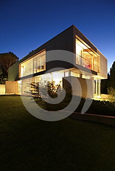 Beautiful modern house outdoors at night