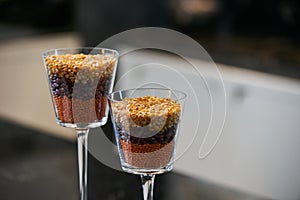 Beautiful modern kitchen interior with kitchenware and dry grain