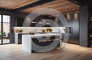 Beautiful modern kitchen room interior in loft style