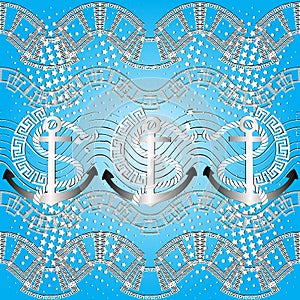 Beautiful modern marine greek key meander seamless pattern. Creative ornamental light blue nautical background. Elegance aqueous