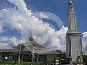 Beautiful modern mosque and blue sky background