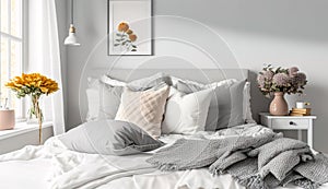 Beautiful modern romantic bedroom interior, Generative AI