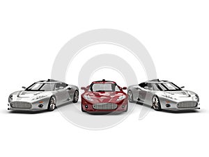 Beautiful modern silver and red super sports cars