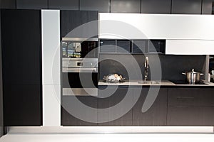 beautiful and modern spacious black kitchen in the recent house