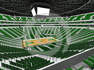Beautiful modern sport arena for basketball with green chairs