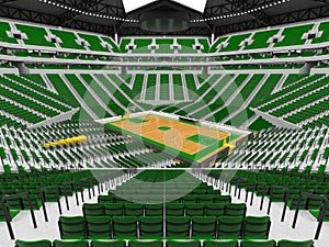 Beautiful modern sport arena for basketball with green chairs