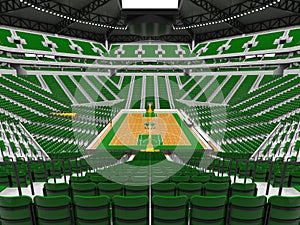 Beautiful modern sport arena for basketball with green chairs