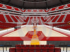 Beautiful modern sport arena for basketball with red seats