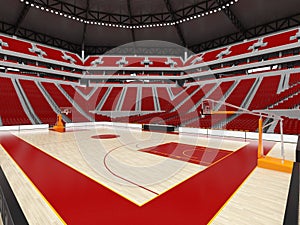 Beautiful modern sport arena for basketball with red seats