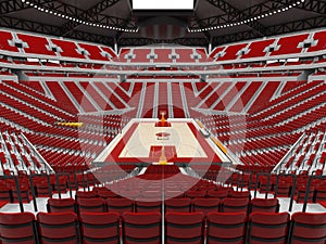 Beautiful modern sport arena for basketball with red seats