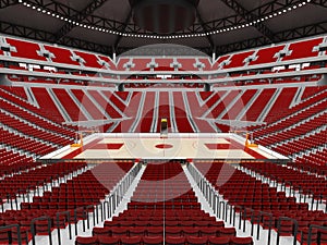 Beautiful modern sport arena for basketball with red seats