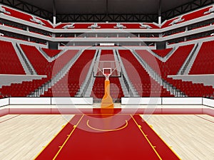 Beautiful modern sport arena for basketball with red seats