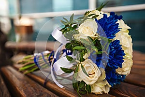 Beautiful modern wedding bouquet on the table