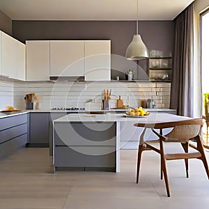 Beautiful modern white and grey kitchen interior design. generative AI