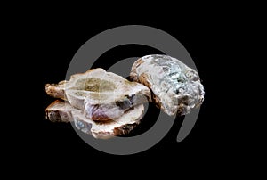 Beautiful moldy bread on black color background.healthy and food concepts