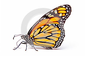 Beautiful Monarch butterfly isolated on a white background. Side view