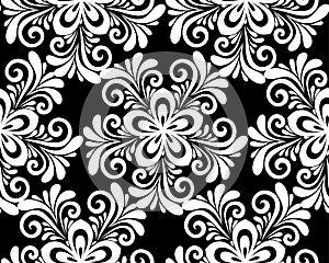 Beautiful monochrome black and white floral seamless pattern.