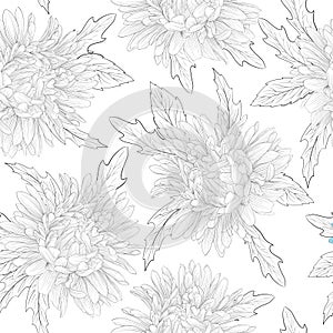 Beautiful monochrome black and white seamless background with flowers.