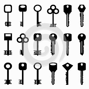 Beautiful monochrome character keys on a white background collection of vector illustration