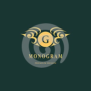 Beautiful monogram. Elegant emblem. Art logo design. Letter G. Graceful template. Business sign, identity for Restaurant, Royalty,