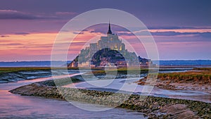 Beautiful Mont Saint Michel cathedral on the island, Normandy, N