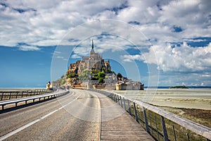 Beautiful Mont Saint Michel cathedral on the island, Normandy, N